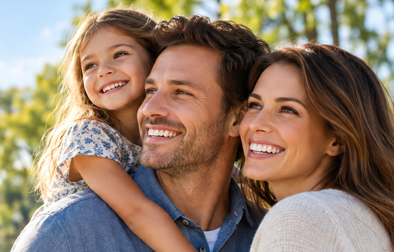 Illustrative image of a smiling family outdoors