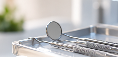 Illustrative dental mirror and instruments